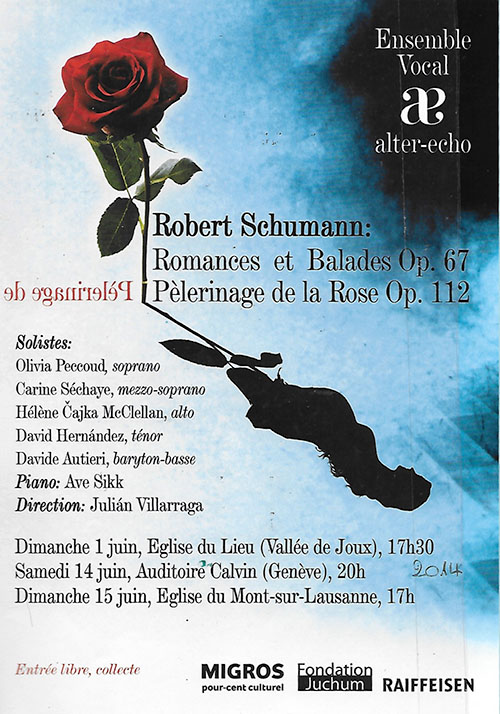 Musique chorale de Schumann, programme de l'ensemble vocal alter-echo