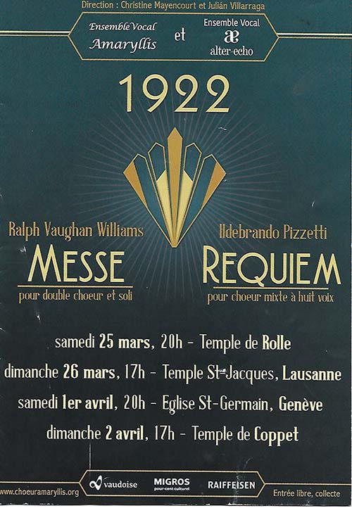 1922, programme de l'ensemble vocal alter-echo avec Amaryllis