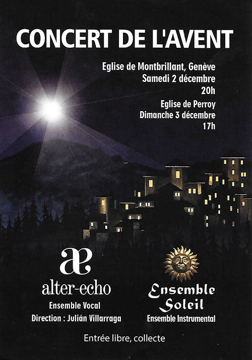 Concert de l'avent, programme de l'ensemble vocal alter-echo avec l'ensemble soleil