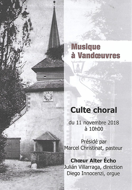 Culte choral, programme de l'ensemble vocal alter-echo